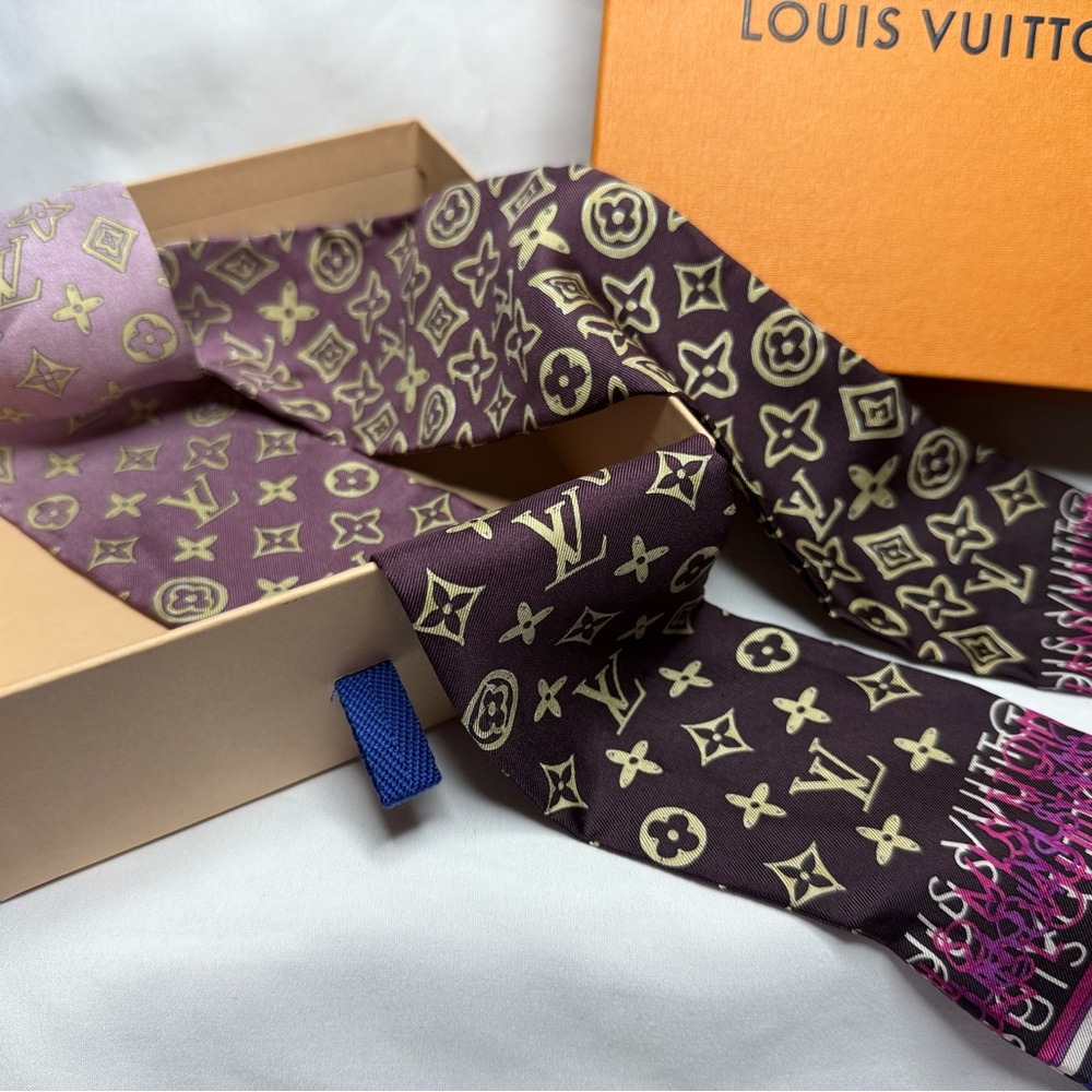 Louis Vuitton Purple Gradient Fade Silk Scarf “Twilly” - Picture 2 of 5